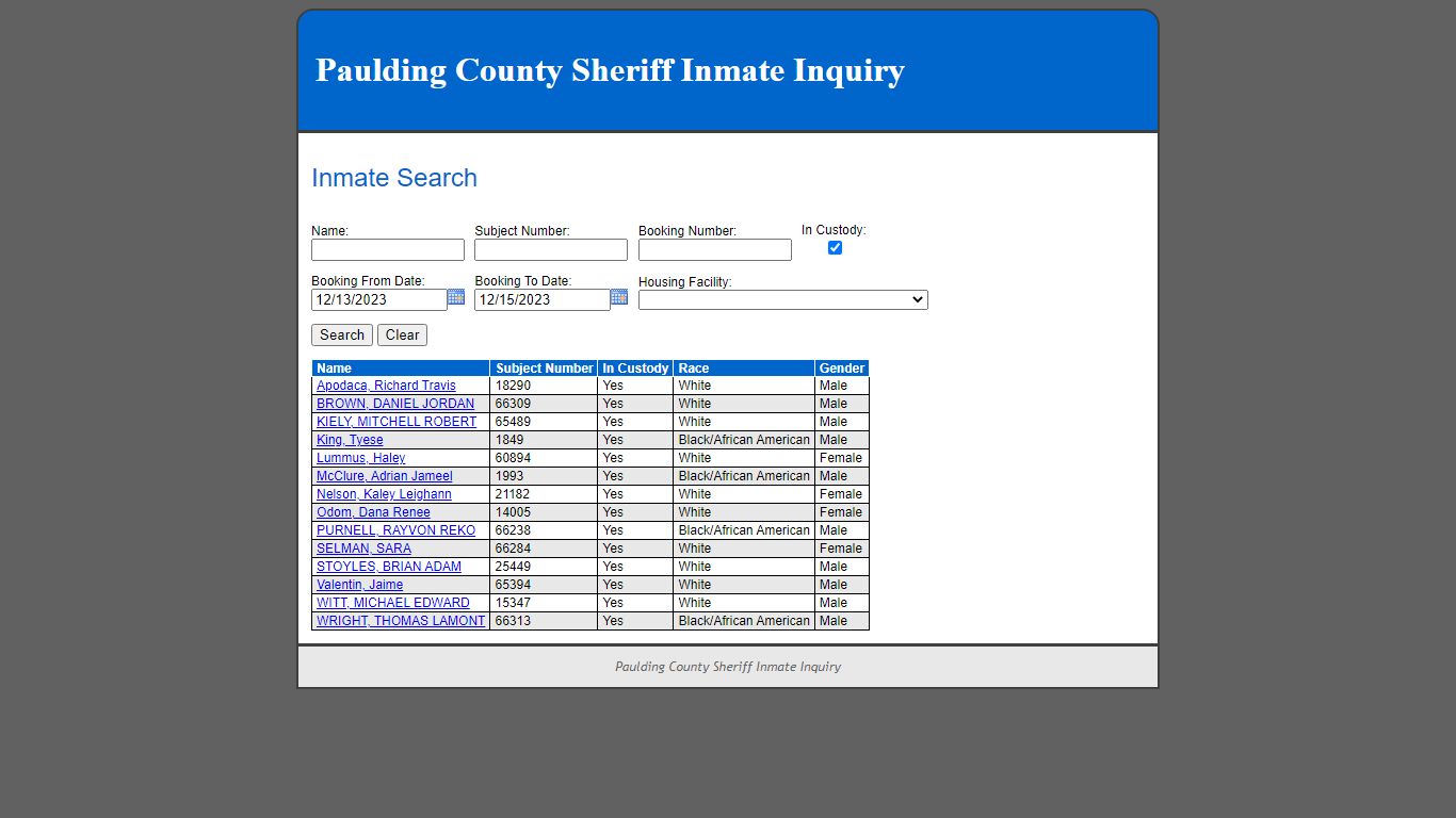 Inmate Search - Paulding County, Georgia
